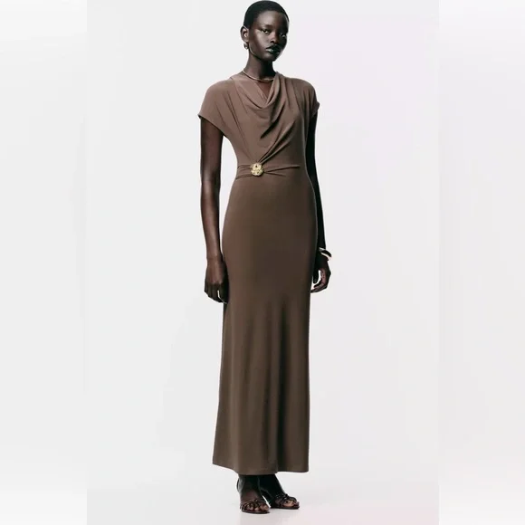 NWT Zara Elegant Brown Dress - Picture 1 of 10